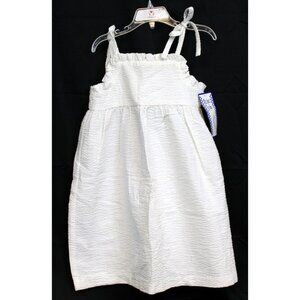 New Kellys Kids White Summer Sun Dress Seersucker Stripe sz 5-6 Ruffle Tie Strap